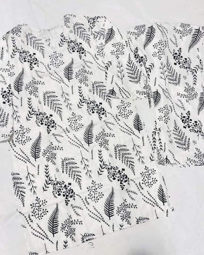 2 Pcs Women’s Stitched Petal Print Linen Casual Wear For Women