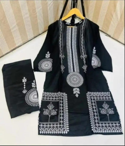 2 Pcs Women’s Stitched Saphire Print Linen Casual Wear For Women