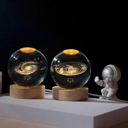 3D Crystal Ball Night Light With Wood Base